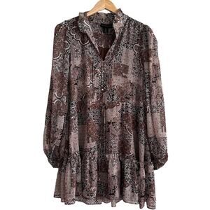 House of Harlow 1960 Boho Paisley Print Tiered Long Sleeve Dress Size 6 Medium